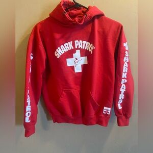 Youth Shark Patrol Hoodie red cotton size small